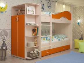 Кровать 2-х ярусная Мая с ящиками и шкафом на латофлексах оранж в Лангепасе - langepas.magazinmebel.ru | фото - изображение 1