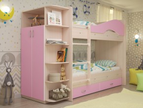 Кровать 2-х ярусная Мая с ящиками и шкафом на латофлексах розовый в Лангепасе - langepas.magazinmebel.ru | фото