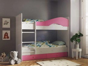 Кровать 2-х ярусная Мая с ящиками на латофлексах белый-розовый в Лангепасе - langepas.magazinmebel.ru | фото