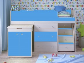 Кровать чердак Малыш 80х180 Дуб молочный, Голубой в Лангепасе - langepas.magazinmebel.ru | фото