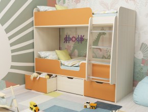 Кровать двухъярусная Малыш двойняшка дуб молочный-оранжевый в Лангепасе - langepas.magazinmebel.ru | фото - изображение 1
